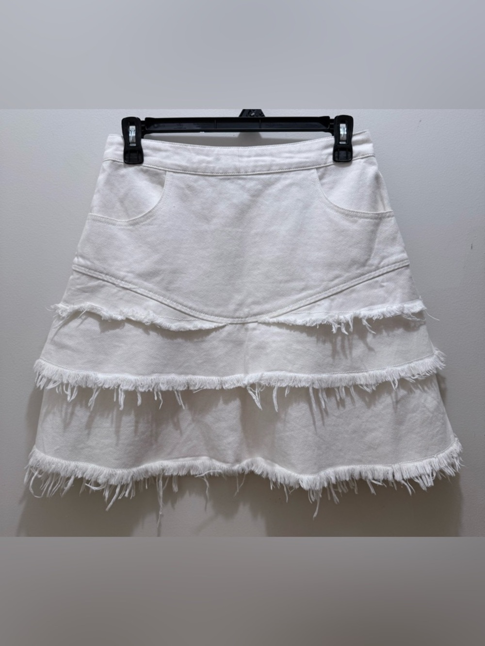 White Tiered Frayed A-Line Skirt
